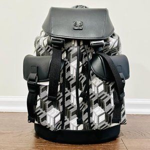 MCM BRANDENBURG BLACK WHITE CUBIC MONOGRAM CANVAS BACKPACK MMKBACK07BW001